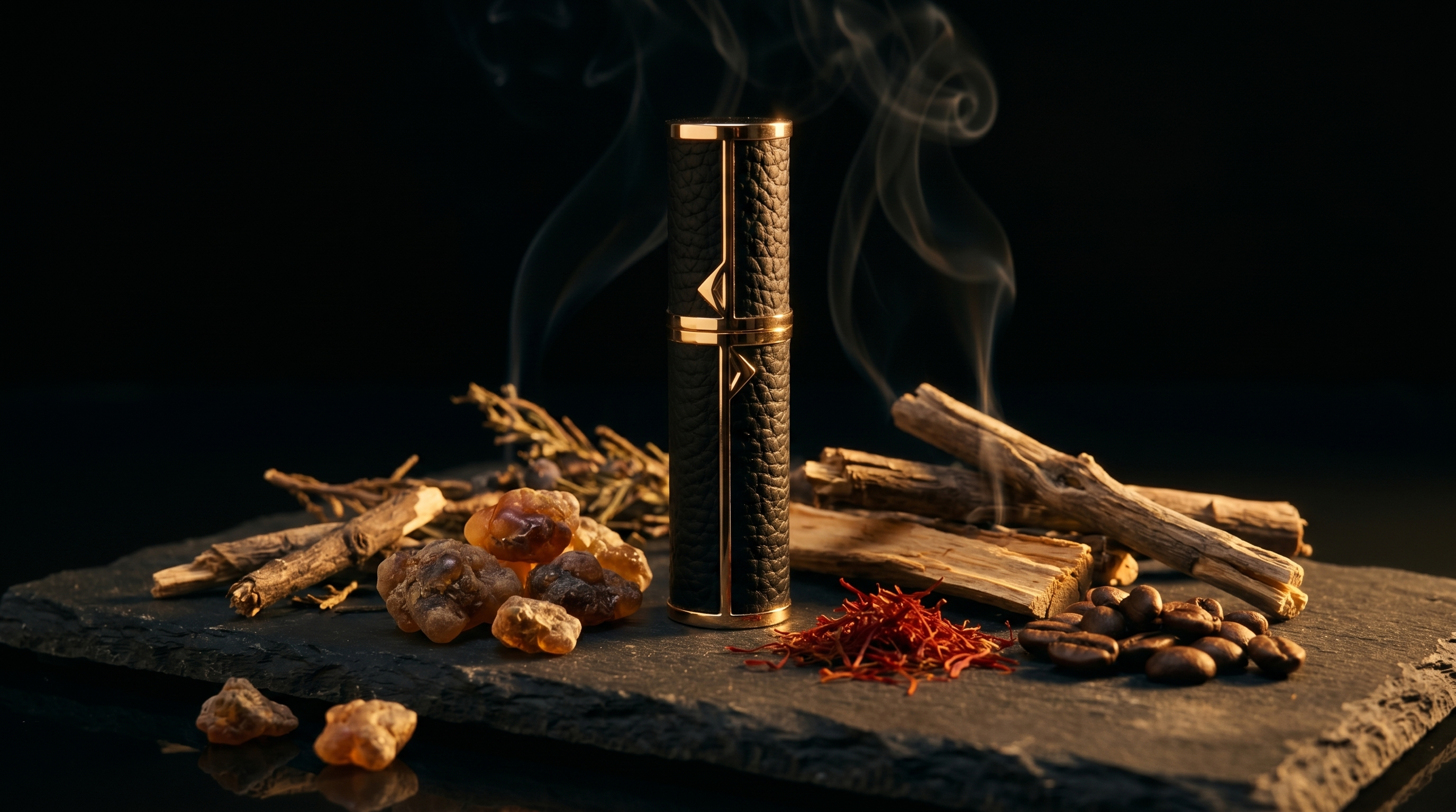 The CADANUM bottle among wildcrafted resin, juniper wood and saffron